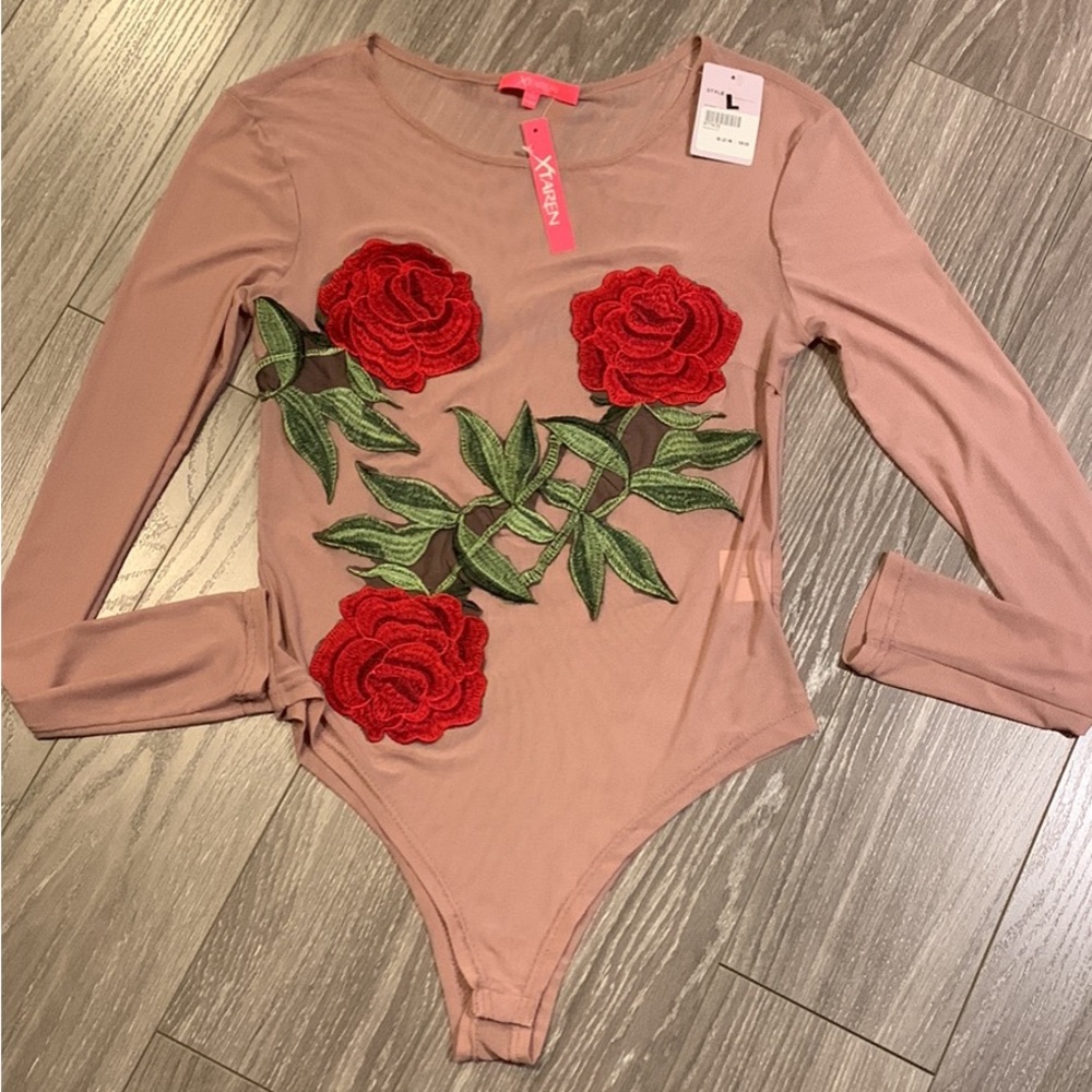 Blush Rose Long Sleeve Bodysuit- Large
